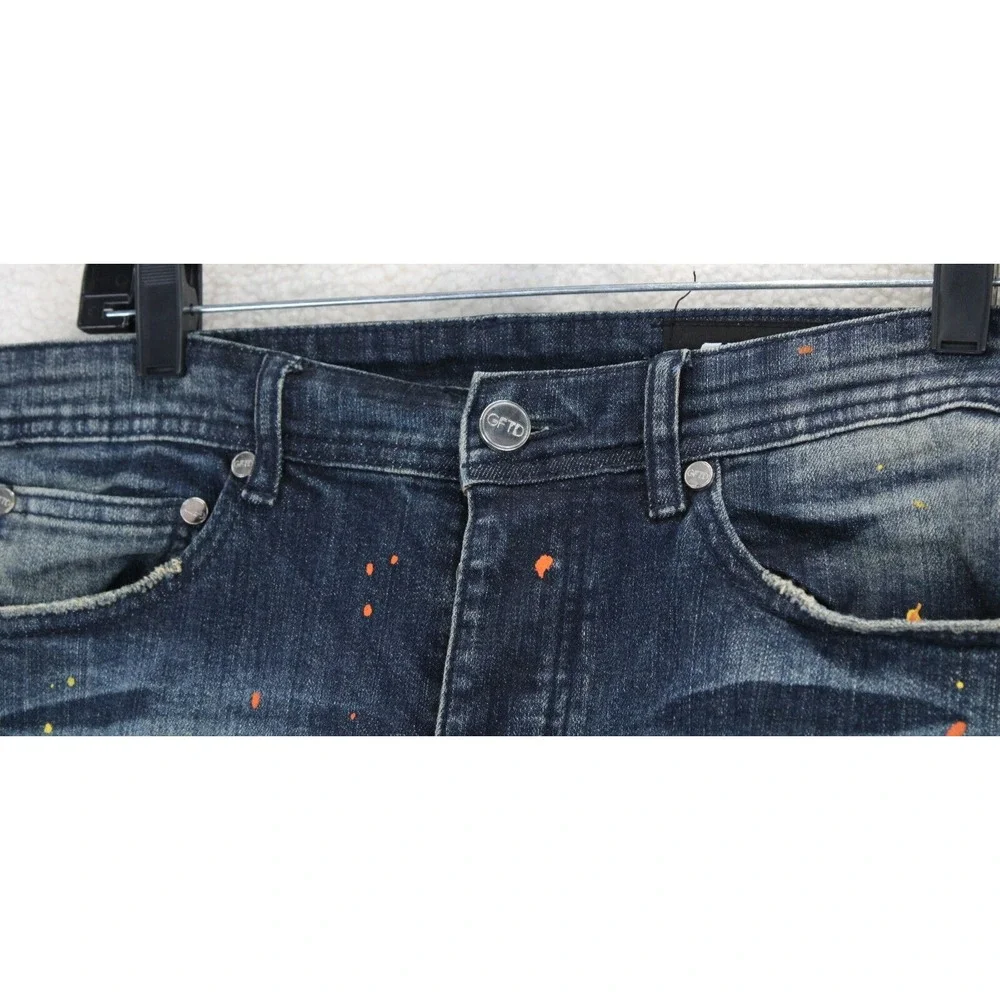 GFTD Los Angeles Distressed‎ Slim Jeans Mens 32 Blue Paint Splatter Streetwear